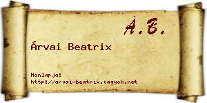 Árvai Beatrix névjegykártya